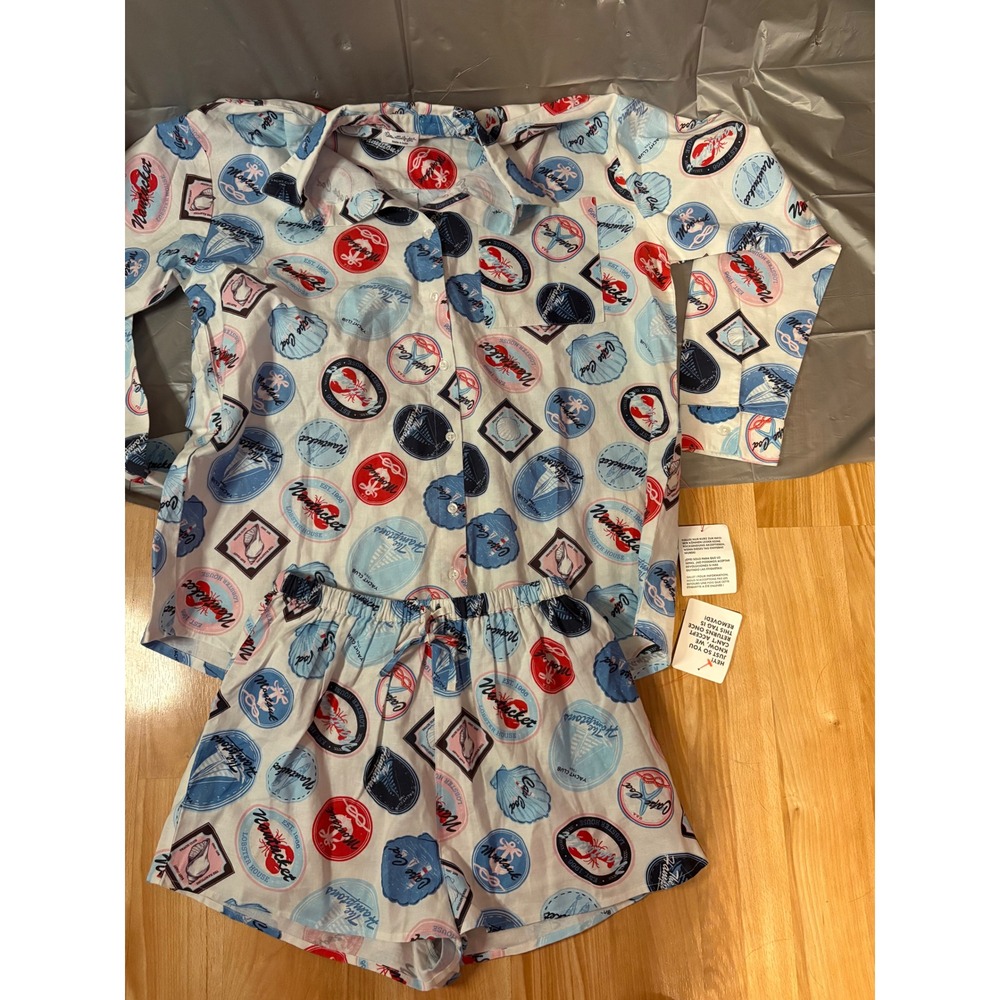 Miss Selfridge Hamptons Vacation Print Pajama Set Top 6 Bottoms 4 NWT Coastal